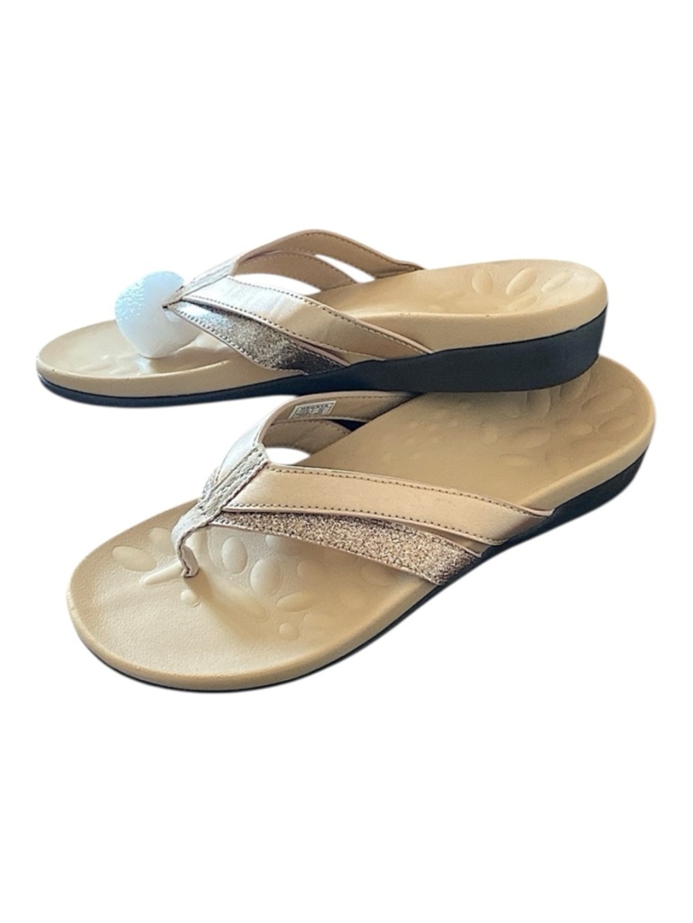 MEGNYA Padded Thong Sandals Tan & Gold Glitter Size US 8.5/39 Flip Flops NWT